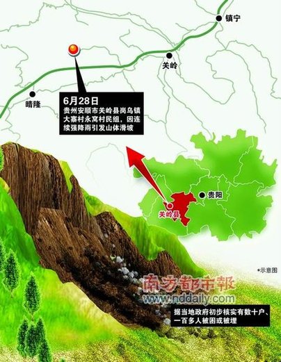 貴州關(guān)嶺山體滑坡107人被埋 生還希望渺茫