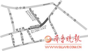 青島登州路禁行路段調(diào)流示意圖。