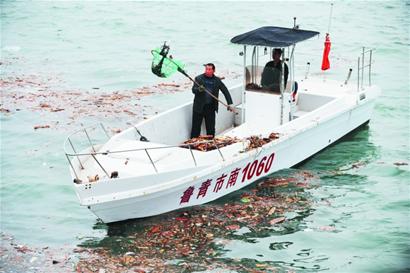 海上皇宮西側海面漂浮50米長垃圾帶